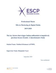 The key factors that trigger Indian millennials to impulsively purchase luxury brands : A Questionnaire Study / Nishtha R Kumaar | 