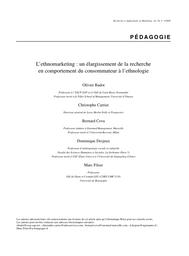 L'ethnomarketing : Un élargissement de la recherche en comportement du consommateur à l'ethnologie / BADOT, Olivier ; CARRIER, Christophe ; COVA, Bernard ; DESJEUX, Dominique ; FILSER, Marc | Badot, Olivier - Professeur à ESCP Business School. Author