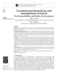 Lacanian psychoanalysis and management research : on the possibilities and limit of convergence / Gilles Arnaud ; Stijn Vanheule | ARNAUD, Gilles - Professeur à ESCP Business School. Author