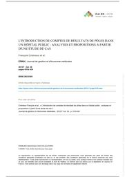 L'introduction de comptes de résultats de pôles dans un hôpital public : analyses et propositions à partir d'une étude de cas / François Cremieux, Olivier Saulpic, Philippe Zarlowski | CREMIEUX, François. Author