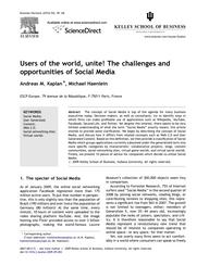 Users of the world, unite! The challenges and opportunities of social media / KAPLAN, Andreas Markus ; HAENLEIN, Michael | KAPLAN, Andreas M. - Professeur à ESCP Business School. Author