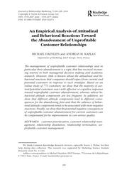 An empirical analysis of attitudinal and behavioral reactions toward the abandonment of unprofitable customer relationships / Michaël Haenlein ; Andreas M. Kaplan | HAENLEIN, Michael - Professeur à ESCP Business School. Author