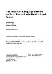The impact of language barriers on trust formation in multinational teams / Tenzer H. ; Pudelko M. ; Harzing A.W.K. | TENZER, Hélène. Author