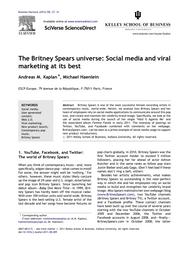 The Britney Spears universe: Social medi and viral marketing at its best | KAPLAN, Andreas M. - Professeur à ESCP Business School. Author