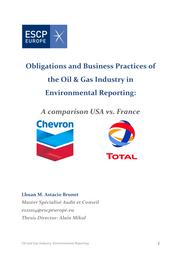 Obligations and business practices of the oil and gas industry in environmental reporting : a comparison USA vs. France / Lhuan M. Astacio Brunet | 