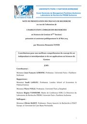 Contributions pour une meilleure compréhension du concept de soi indépendant et interdépendant et de ses applications en Sciences de Gestion / Benjamin G. Voyer | VOYER, Benjamin - Professeur à ESCP Business School. Author