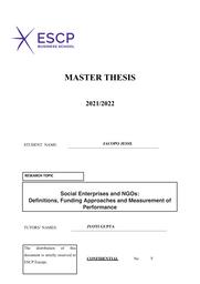 Social enterprises and NGOs : definitions, funding approaches and measurement of performance / Jacopo Jesse | JESSE, Jacopo. Author